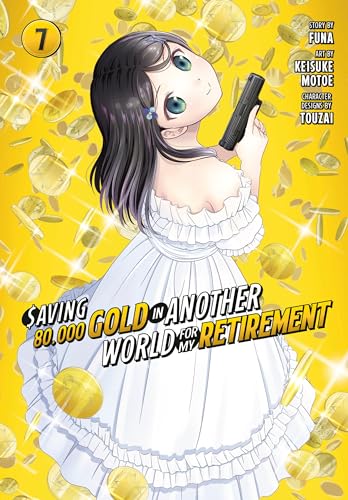 Manga cover: young woman with gold coins, holding a pistol.