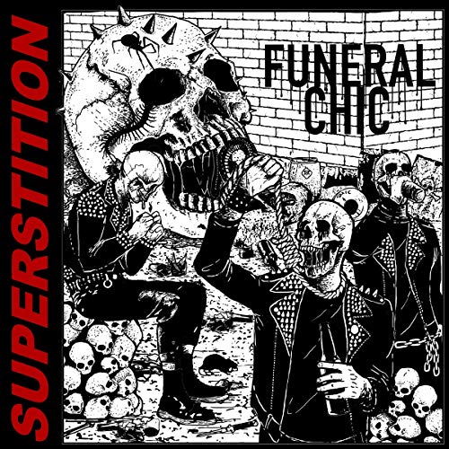 "Album cover art: punk rock band 'Funeral Chic' with skulls and black-and-white illustration."