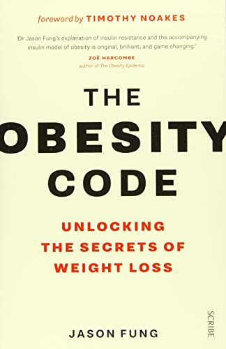 Book cover of The Obesity Code by Jason Fung with a cream background.
