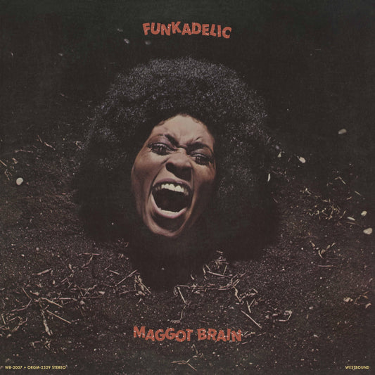 Funkadelic’s “Maggot Brain” vinyl album cover featuring a man with an anguished expression.