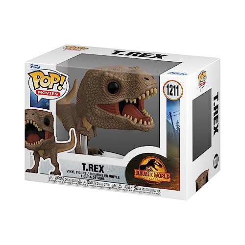 Funko Pop! vinyl figure of a brown Tyrannosaurus Rex in its box.