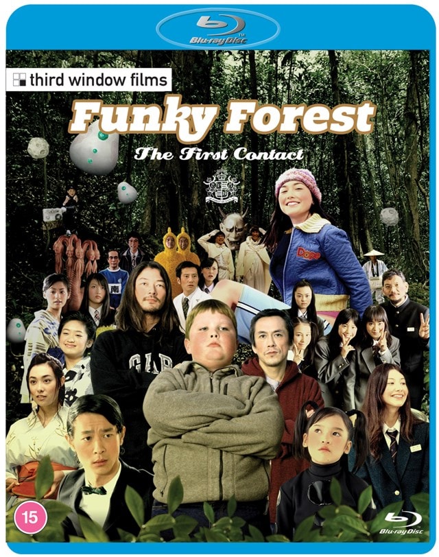 Blu-ray cover for “Funky Forest” featuring a diverse group in a forest.