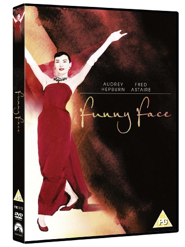 DVD case for "Funny Face" featuring Audrey Hepburn in a red dress.