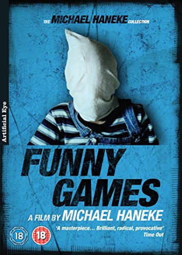 DVD cover for "Funny Games" featuring a person with a covered head.
