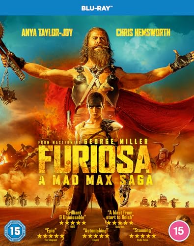 Furiosa A Mad Max Saga Blu-ray cover featuring Anya Taylor-Joy and Chris Hemsworth.