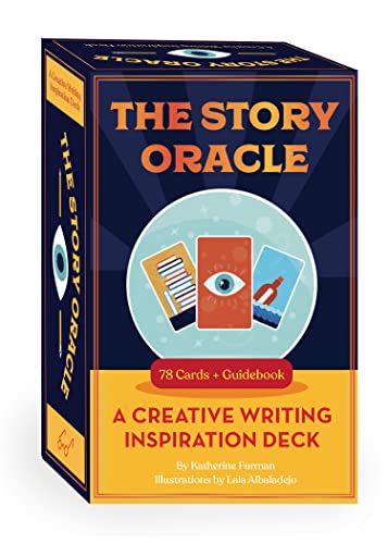 Navy blue box for "The Story Oracle" writing inspiration card deck.