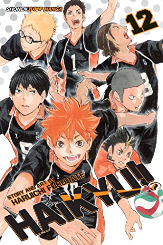 Manga cover featuring six volleyball players in black and orange uniforms against dotted background.