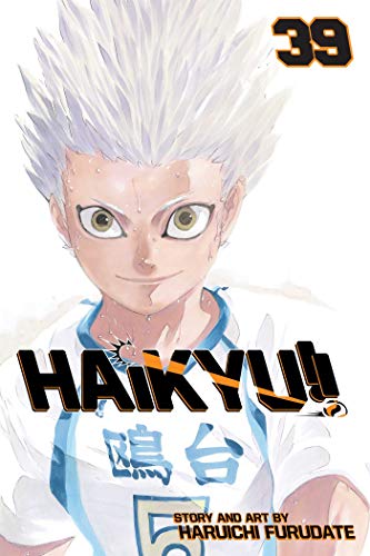 Manga cover of Haikyu!! volume 39 featuring a sweaty player with spiky silver hair.