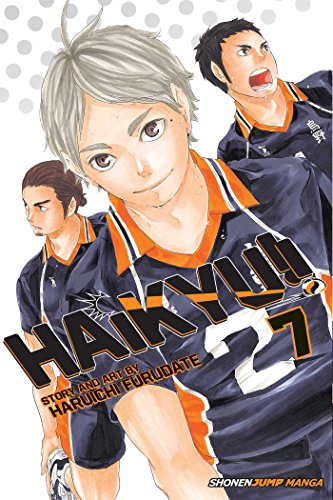 Manga cover featuring three volleyball players in dark uniforms with the title Haikyu!! 7.