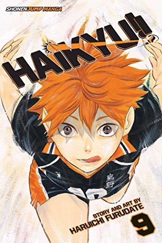 Manga cover featuring orange-haired Shoyo Hinata in a black volleyball uniform reaching upward.