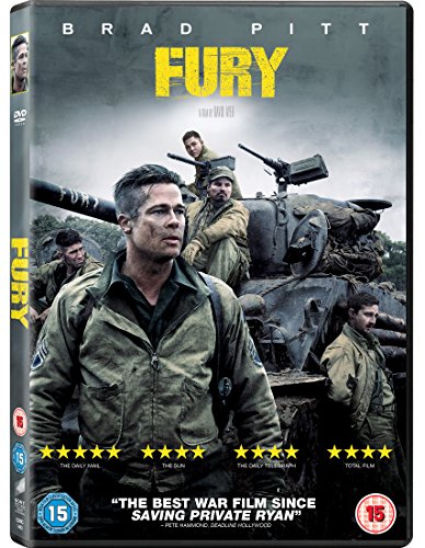 Fury" DVD cover featuring Brad Pitt and a World War II tank crew.