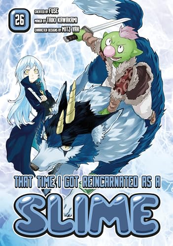 Manga cover featuring a blue wolf, a slime character, and a girl with white hair.