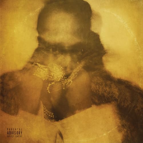 Future album cover: portrait of rapper with jewelry, sepia tone.