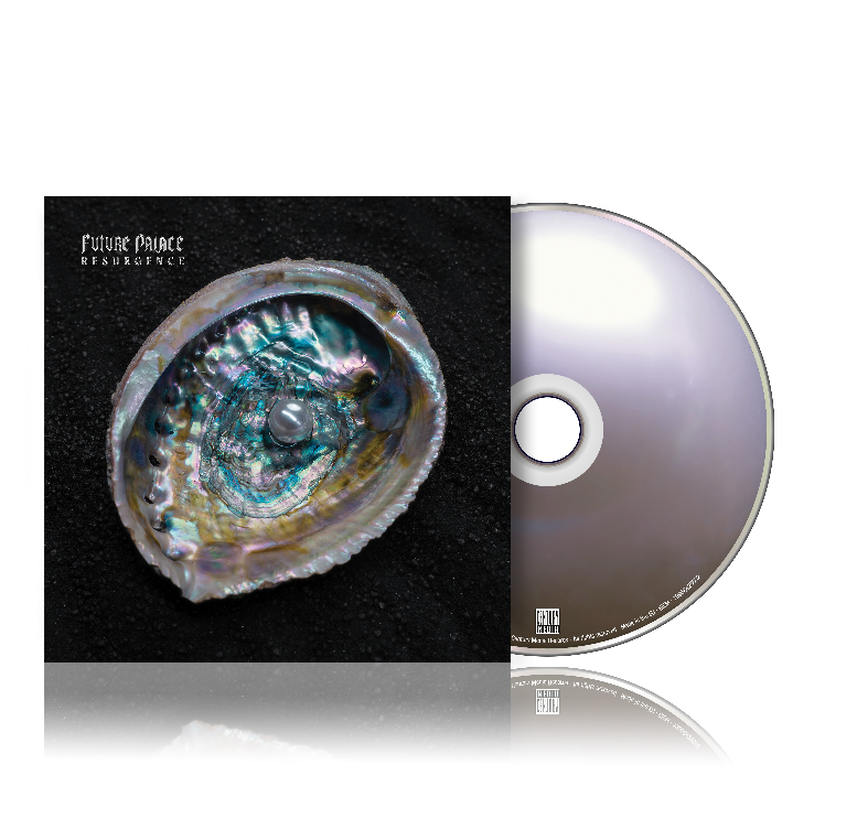 CD case with iridescent shell image and a silver compact disc.