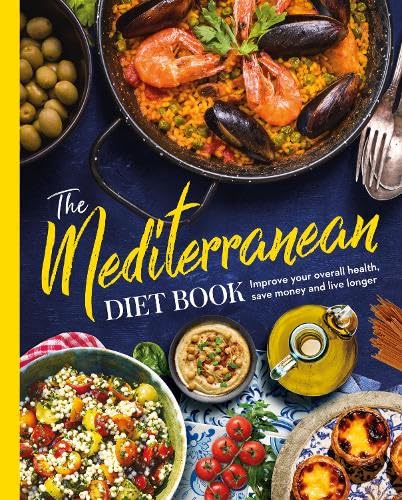 Book cover featuring a pan of paella, salad, hummus, olive oil, and pastries.