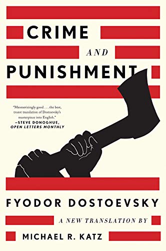 Book cover for Crime and Punishment featuring a black silhouette of an axe-wielding hand.