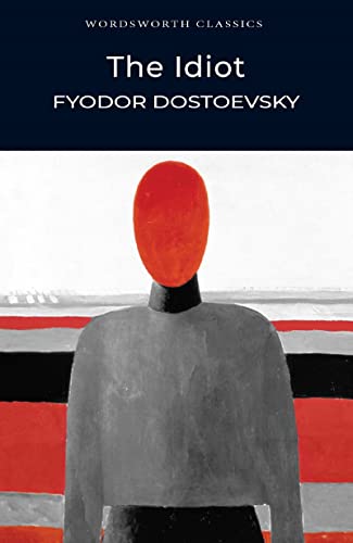 Book cover: “The Idiot” by Dostoyevsky, featuring abstract figure art.