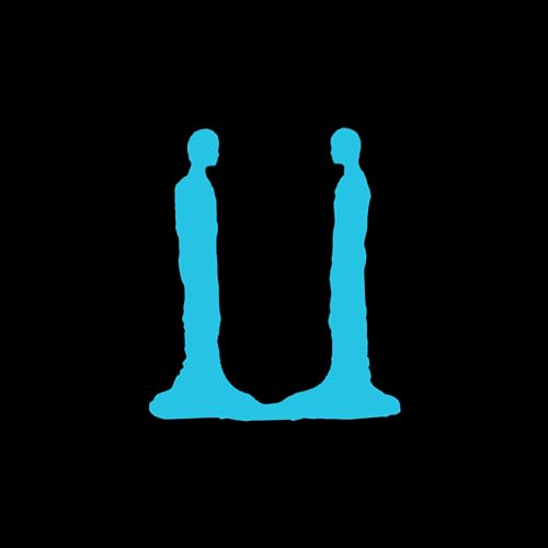 Blue silhouette of two figures forming a "U" on black background.