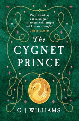 Book cover for The Cygnet Prince by G J Williams featuring a gold swan pendant.