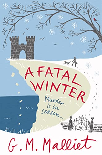 Book cover: illustration of a coastal castle in winter with falling snow.