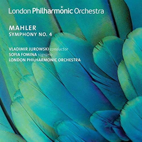 CD cover for Mahler’s Symphony No. 4, featuring blue feather imagery.
