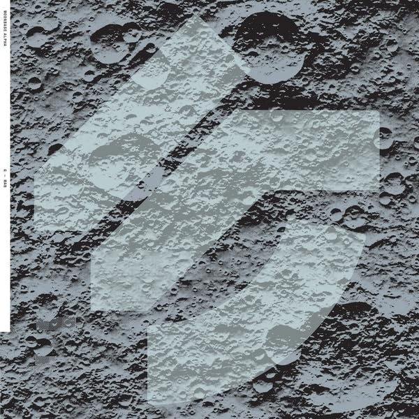 Lunar landscape with a silhouetted figure and translucent "G" shape.