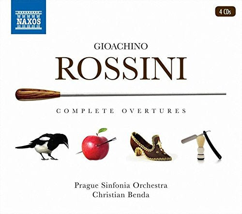 "Album cover with white background, brown title, and images of a magpie, apple, shoe."