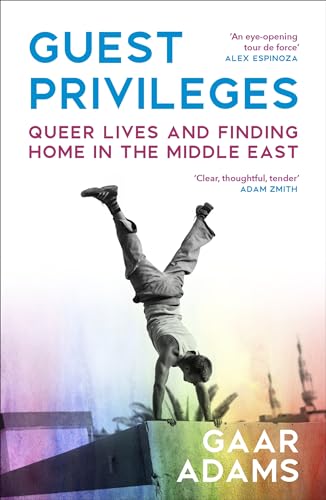 Book cover: "Guest Privileges" with a person doing a handstand.