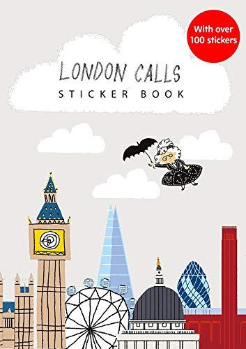 London Calls sticker book featuring a cartoon woman flying over the London skyline.