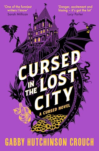 Book cover: purple background, castle, dragon, and text “Cursed in the Lost City”.