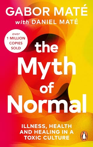 Book cover: "The Myth of Normal" by Gabor Maté, with abstract red design.