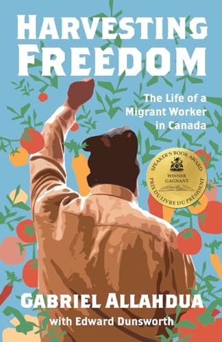 Book cover depicting a worker reaching towards fruit and vegetables.
