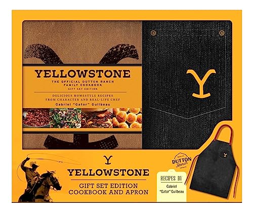 Yellowstone cookbook gift set with apron, featuring ranch branding and imagery.