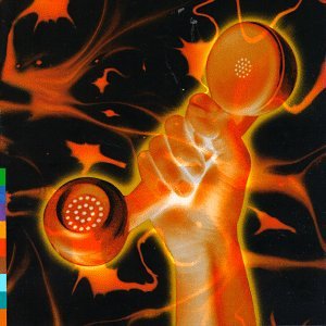 A hand holds a glowing orange telephone receiver against a dark, abstract background.