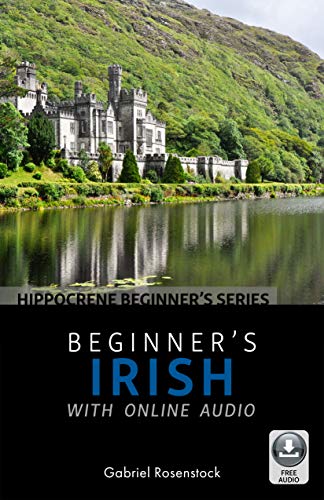 Book cover: “Beginner’s Irish” with castle landscape background.