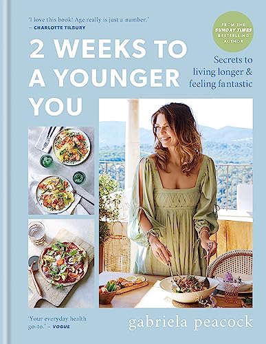 Book cover: woman with salad, title “2 Weeks to a Younger You.”