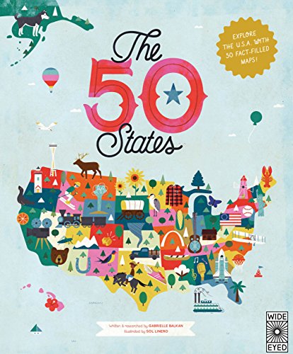 Book cover titled The 50 States featuring a colorful illustrated map of the USA.