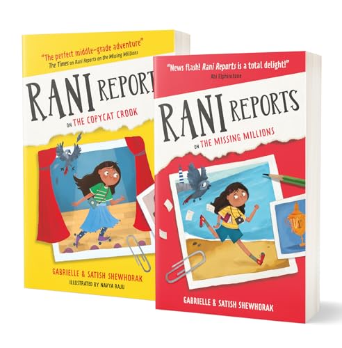 Two book covers titled Rani Reports, one yellow and one red, featuring illustrated characters.