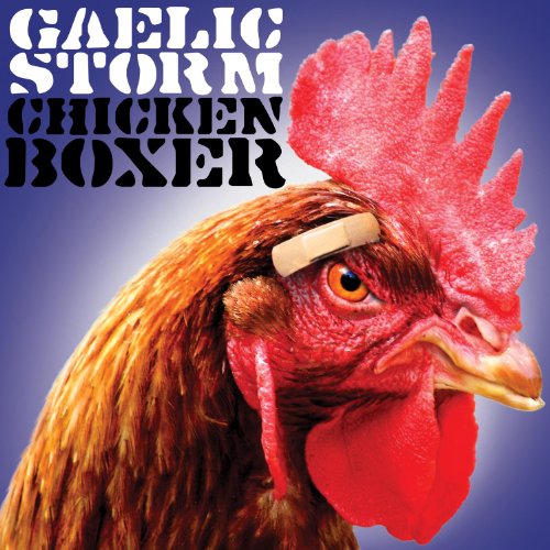 Rooster with a bandage above its eye, album cover for Gaelic Storm.