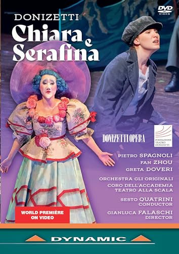 DVD cover for Donizetti’s “Chiara e Serafina” opera, featuring two performers.