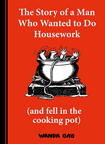 Red book cover with a cartoon of a man falling into a cooking pot.