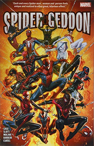 Cover of “Spider-Geddon” comic featuring multiple Spider-People in action.