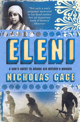 Book cover for Eleni by Nicholas Gage featuring a woman and soldiers in blue.