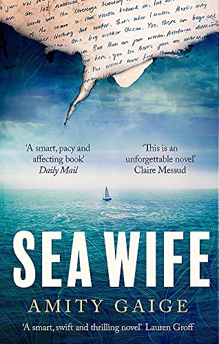 Book cover for “Sea Wife” with a sailboat on a turbulent ocean.
