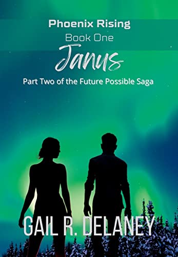 Book cover: "Janus" with silhouetted figures against a green aurora background.