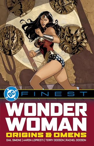 Wonder Woman in costume, comic book cover with title and creators’ names.