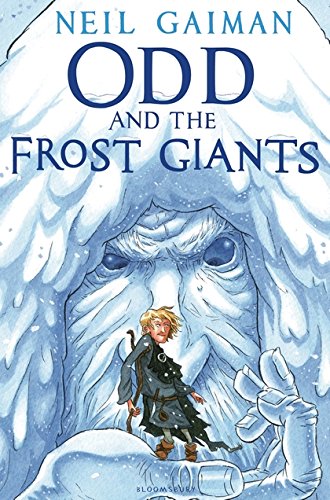 Book cover: boy with a giant’s face in a snowy landscape.