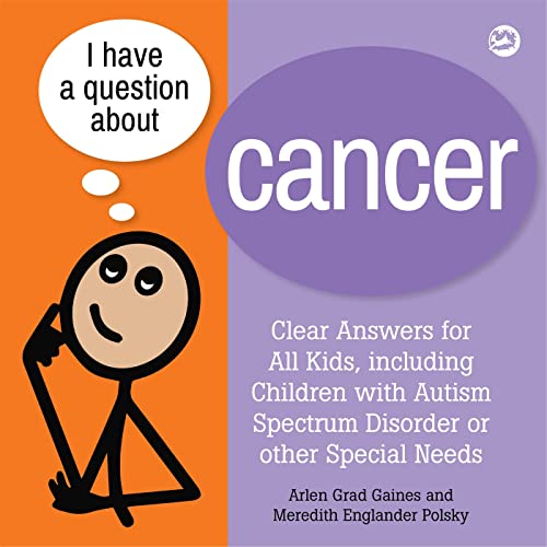 Book cover with cartoon child thinking, text reads “I have a question about cancer.”