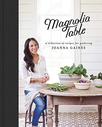 Cookbook cover featuring Joanna Gaines with fresh produce and a rustic table.