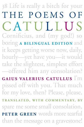 Book cover featuring text from "The Poems of Catullus," a bilingual edition.